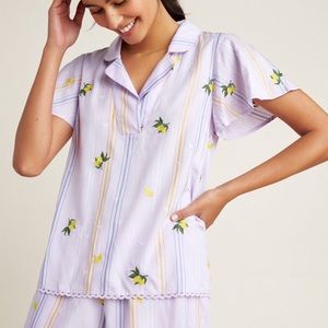 Anthropologie Lemon-Embroidered Sleep Top